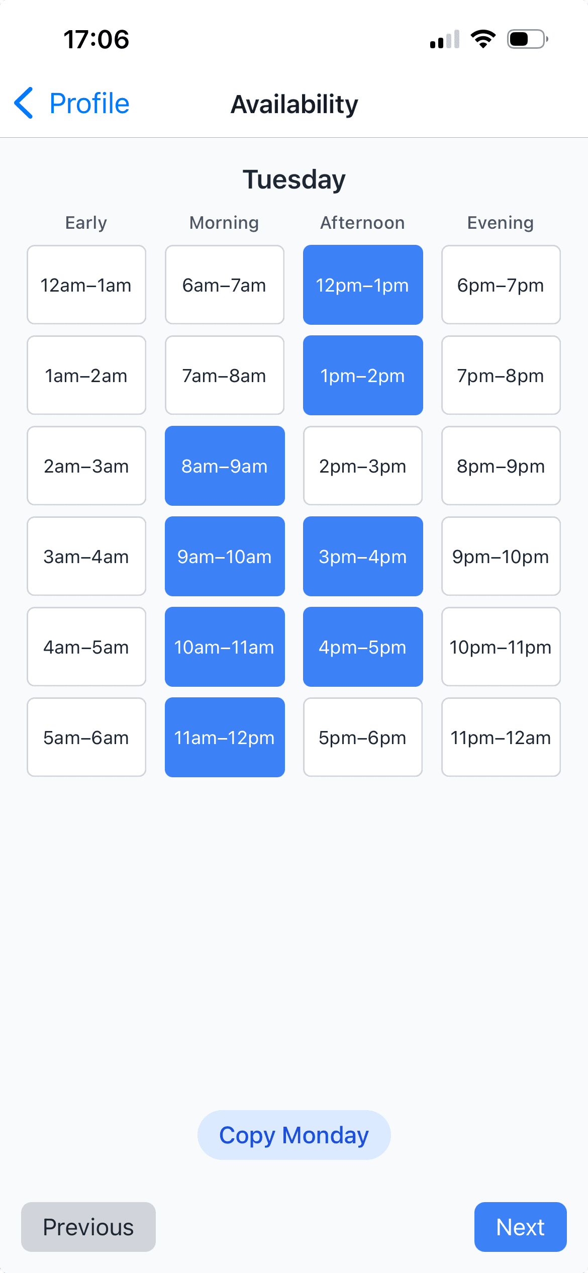 Set your weekly availability