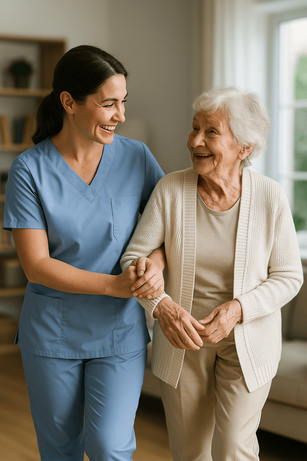 Caregiver happily using the app